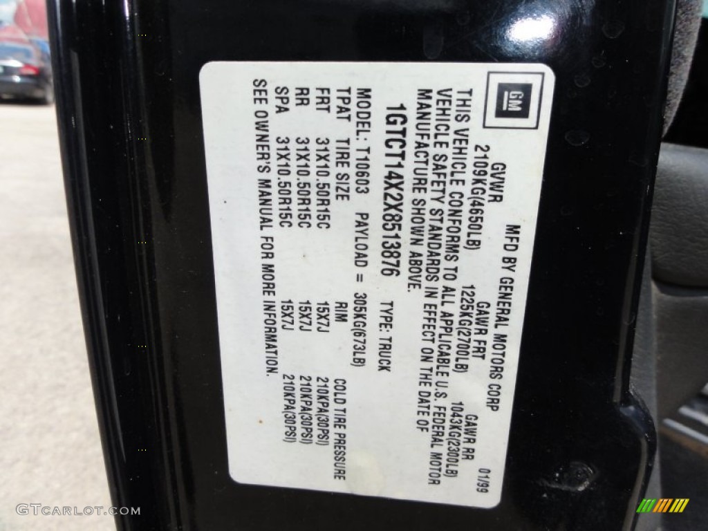 1999 GMC Sonoma SLS Regular Cab 4x4 Info Tag Photo #50533079