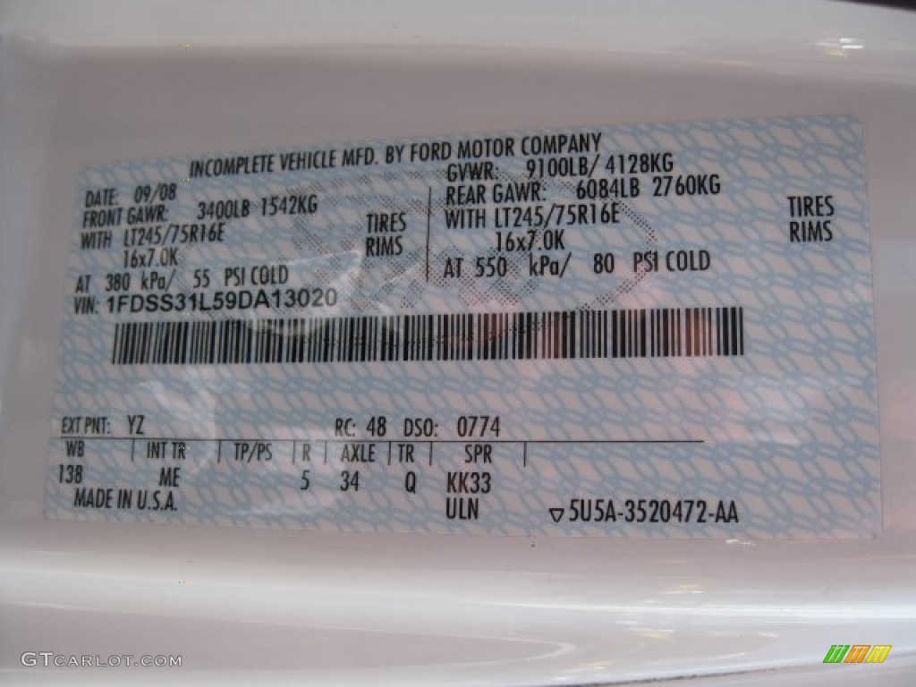 2009 Ford E Series Van E350 Super Duty XLT Extended Passenger Color Code Photos