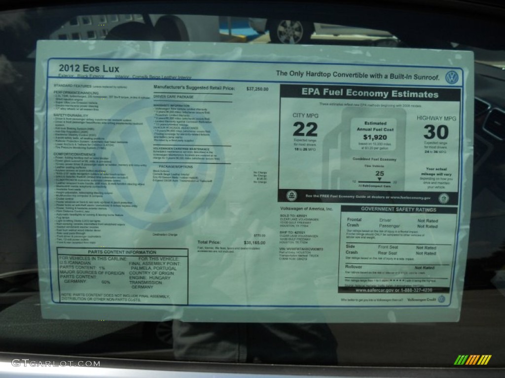 2012 Volkswagen Eos Lux Window Sticker Photo #50538574