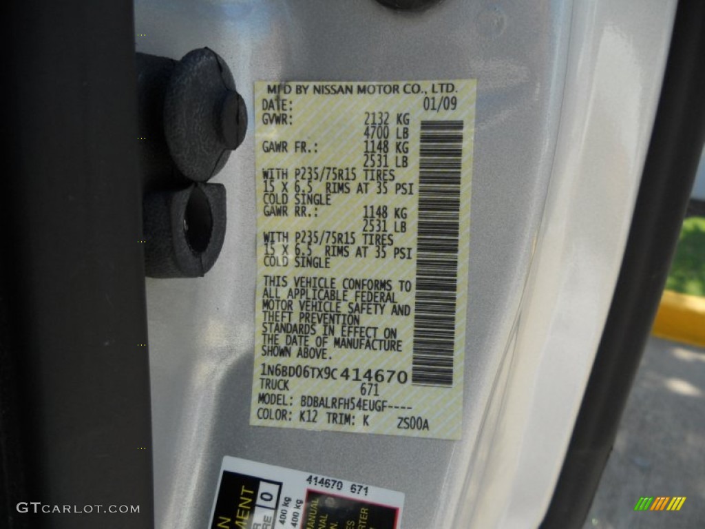 2009 Nissan Frontier XE King Cab Color Code Photos