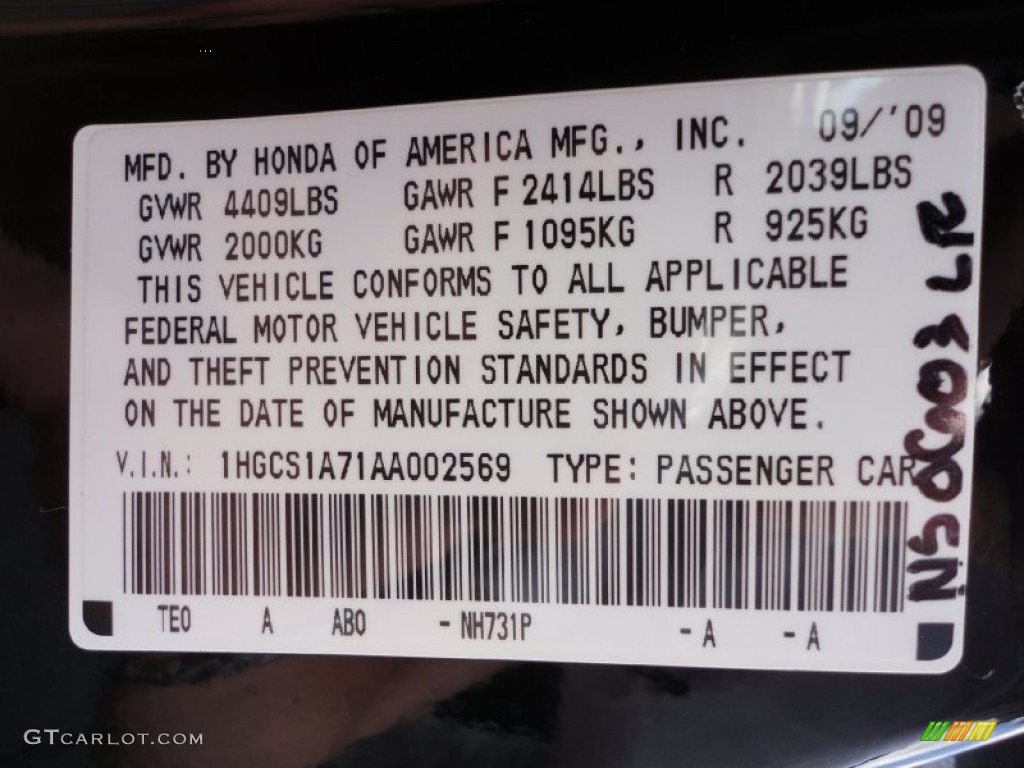 2010 Accord Color Code NH731P for Crystal Black Pearl Photo #50539620
