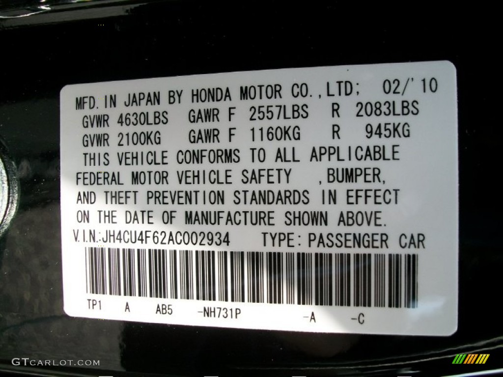 2010 TSX Color Code NH731P for Crystal Black Pearl Photo #50544556
