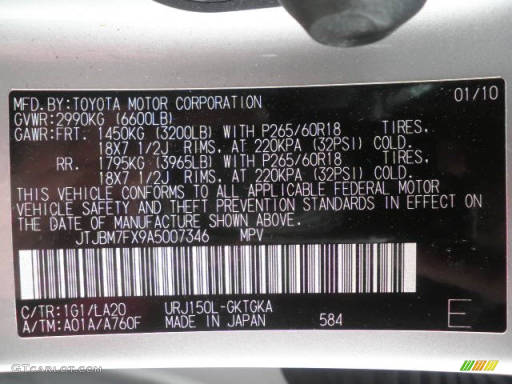 2010 GX Color Code 1G1 for Tungsten Silver Pearl Photo #50544958