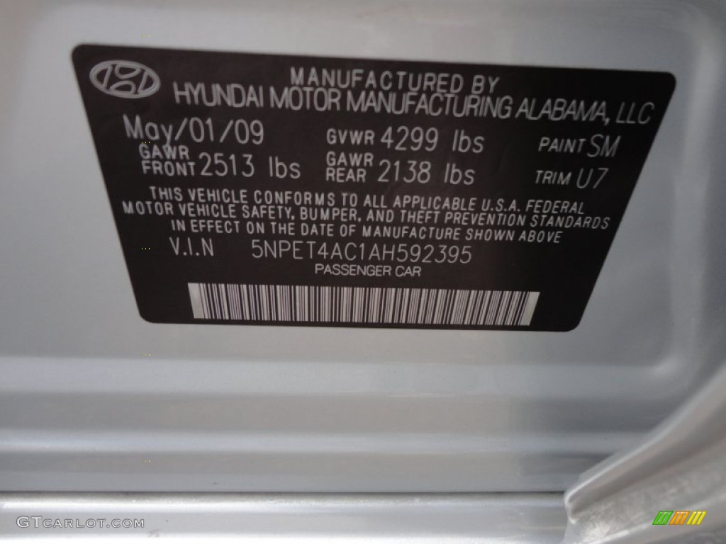 2010 Sonata Color Code SM for Radiant Silver Photo #50545207