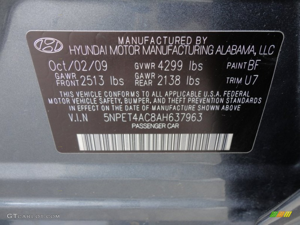 2010 Sonata Color Code BF for Slate Blue Photo #50547790