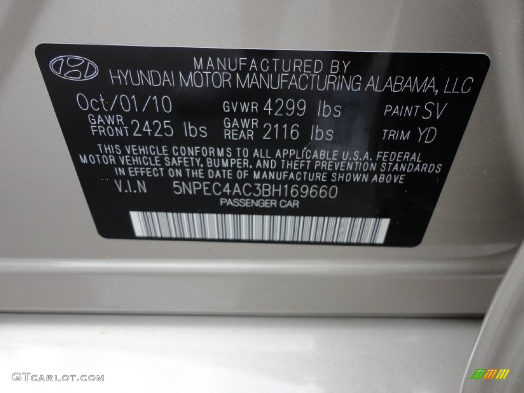 2011 Sonata Color Code SV for Camel Pearl Photo #50548273