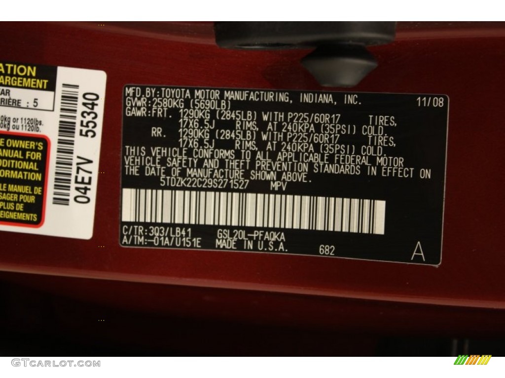 2009 Sienna Color Code 3Q3 for Salsa Red Pearl Photo #50554303