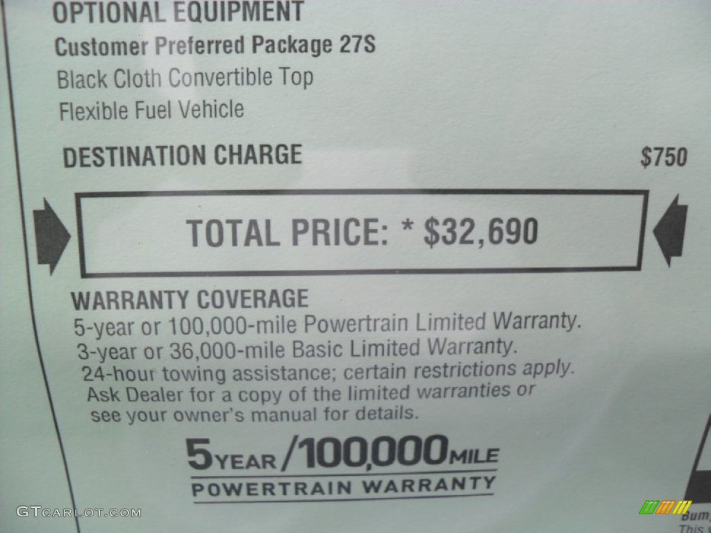 2011 Chrysler 200 S Convertible Window Sticker Photo #50558425