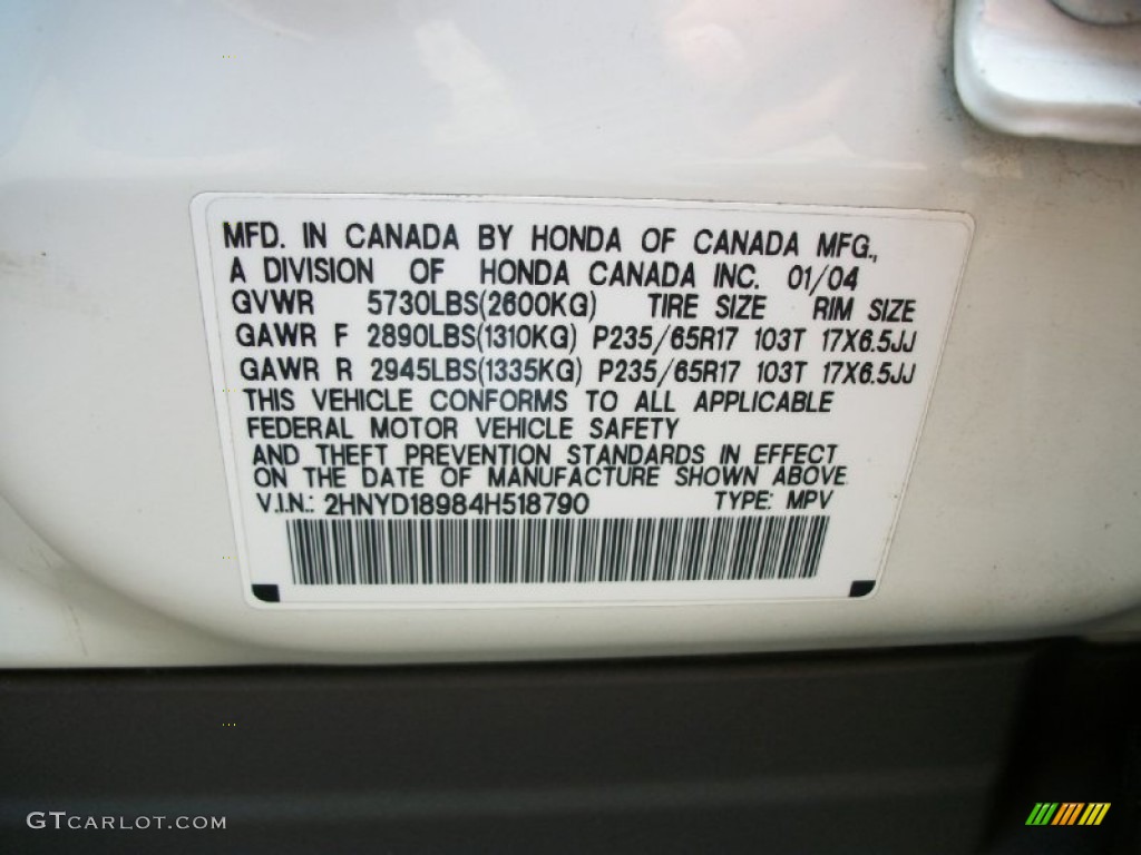 2004 Acura MDX Touring Info Tag Photo #50561170