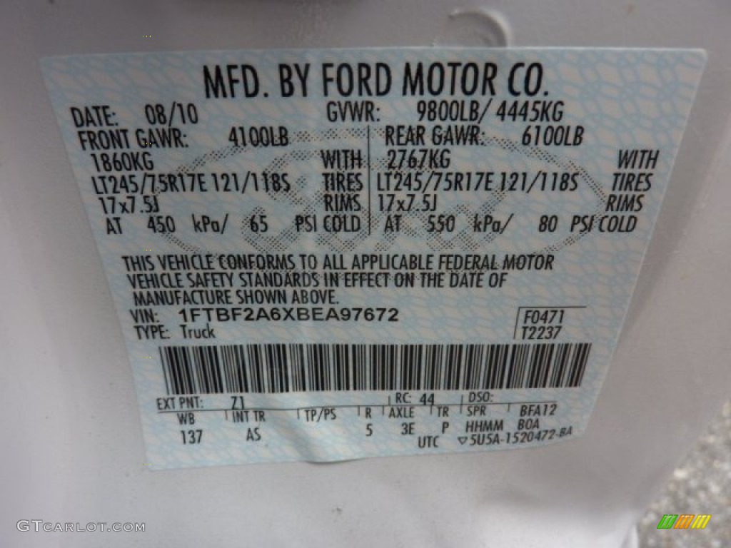 2011 F250 Super Duty Color Code Z1 for Oxford White Photo #50562430
