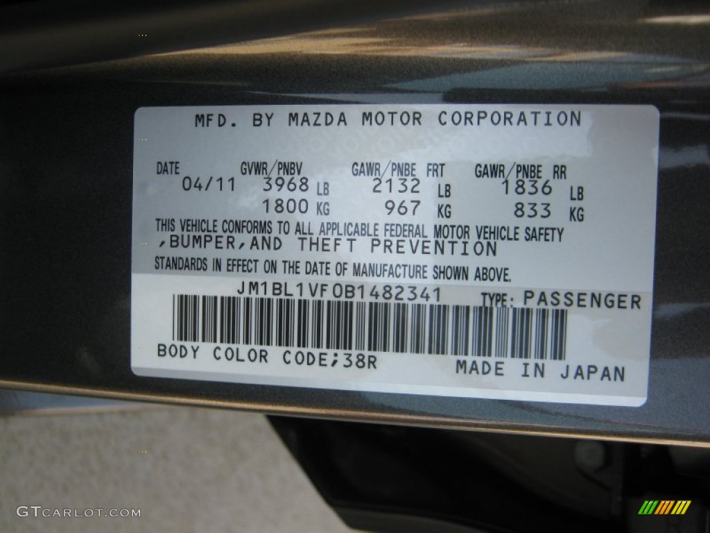 2011 MAZDA3 Color Code 38R for Graphite Mica Photo #50563117
