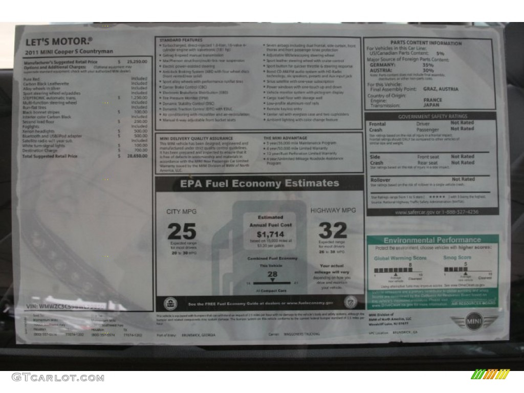 2011 Mini Cooper S Countryman Window Sticker Photos