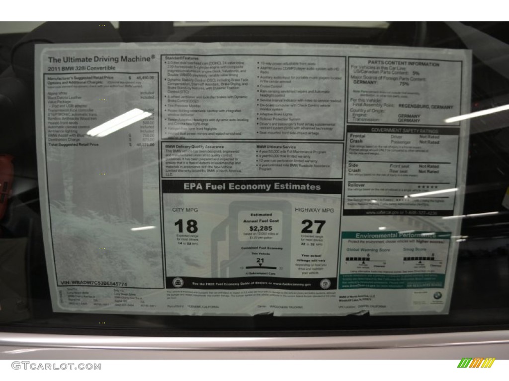 2011 BMW 3 Series 328i Convertible Window Sticker Photo #50614269