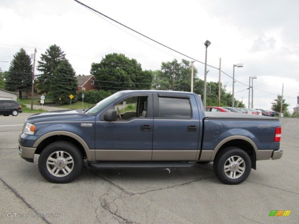 2005 F150 Lariat SuperCrew 4x4 - Medium Wedgewood Blue Metallic / Tan photo #5