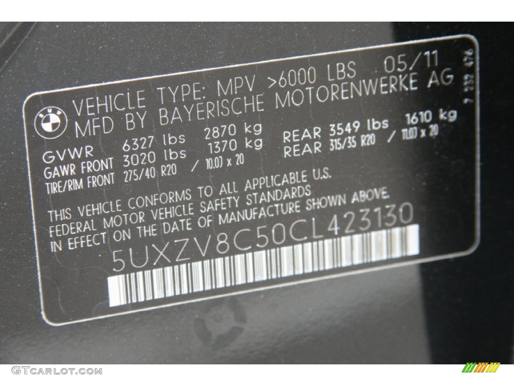 2012 BMW X5 xDrive50i Info Tag Photo #50616183