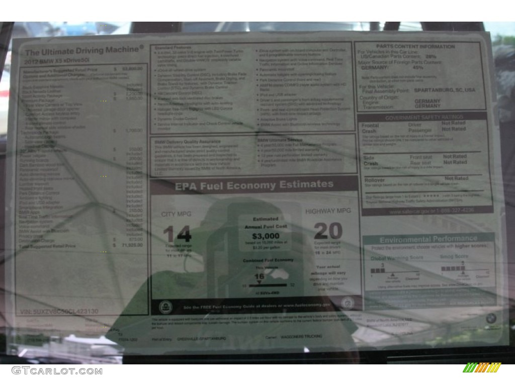 2012 BMW X5 xDrive50i Window Sticker Photo #50616486