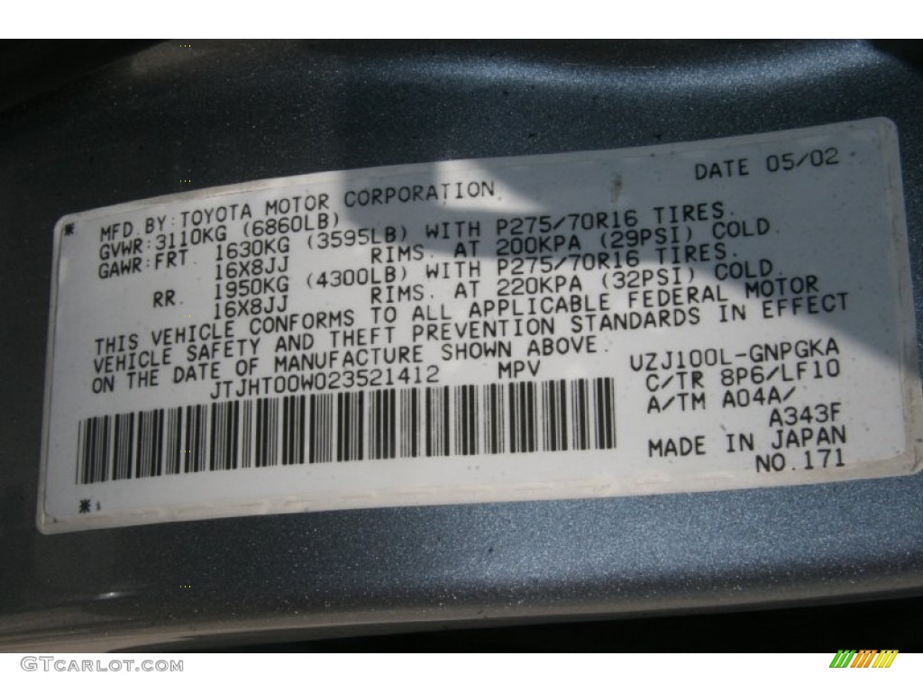 2002 LX Color Code 8P6 for Blue Vapor Metallic Photo #50620428