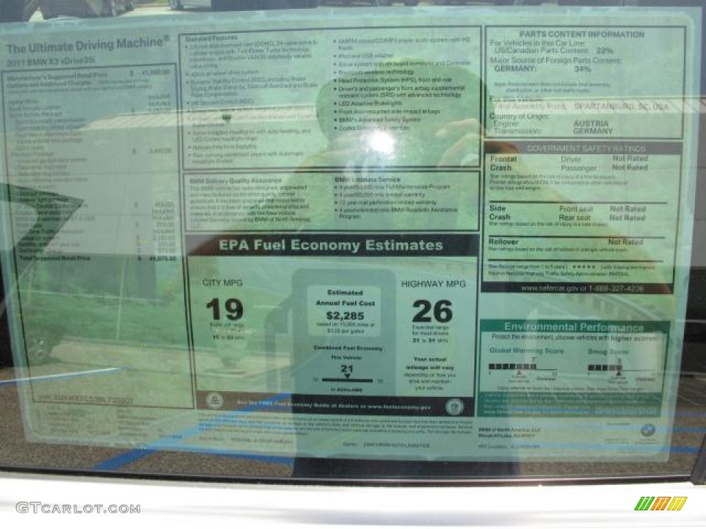 2011 BMW X3 xDrive 35i Window Sticker Photo #50621904