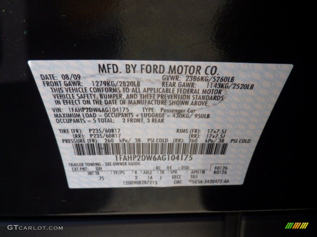 2010 Taurus Color Code UH for Tuxedo Black Metallic Photo #50629987