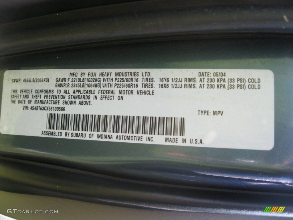 2005 Subaru Baja Turbo Info Tag Photo #50630424