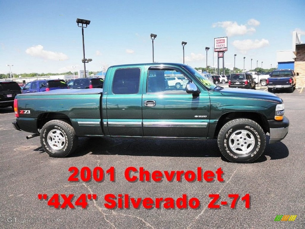 2001 Silverado 1500 LS Extended Cab 4x4 - Forest Green Metallic / Medium Gray photo #1