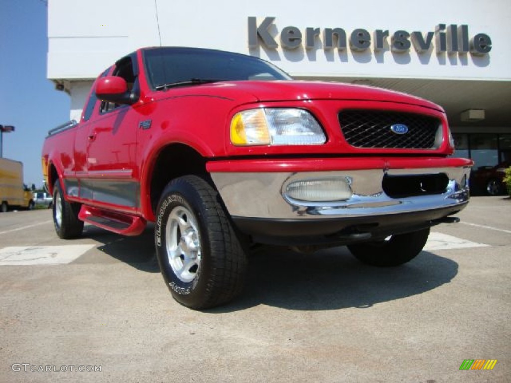 1997 F150 XLT Extended Cab 4x4 - Bright Red / Medium Graphite photo #1