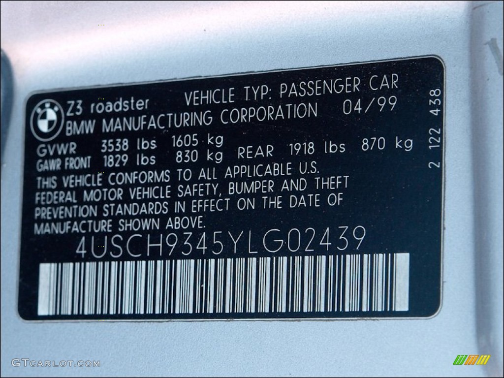 2000 BMW Z3 2.3 Roadster Info Tag Photo #50647050