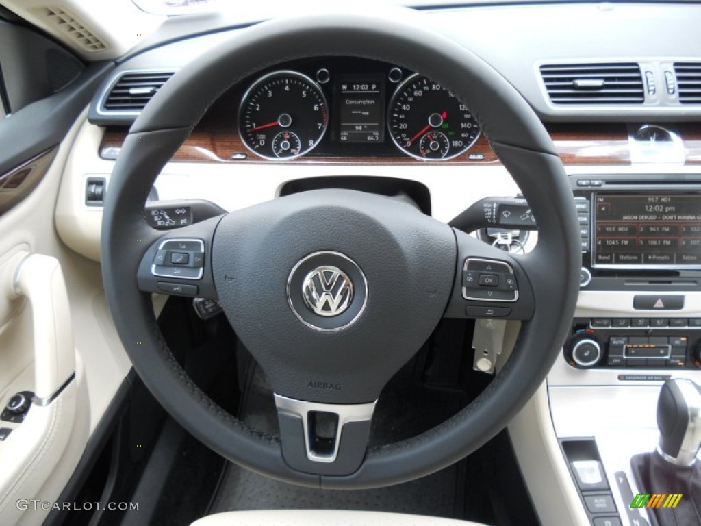 2012 Volkswagen CC Lux Plus Black/Cornsilk Beige Steering Wheel Photo #50683076