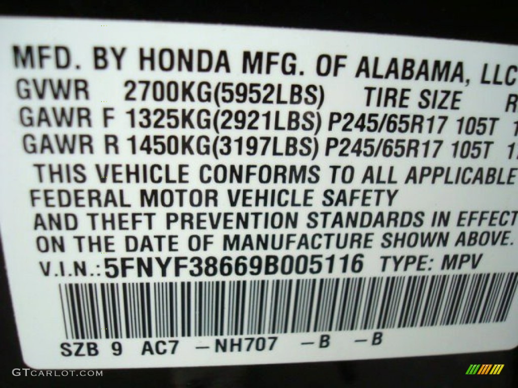 2009 Pilot Color Code NH707 for Formal Black Photo #50691745