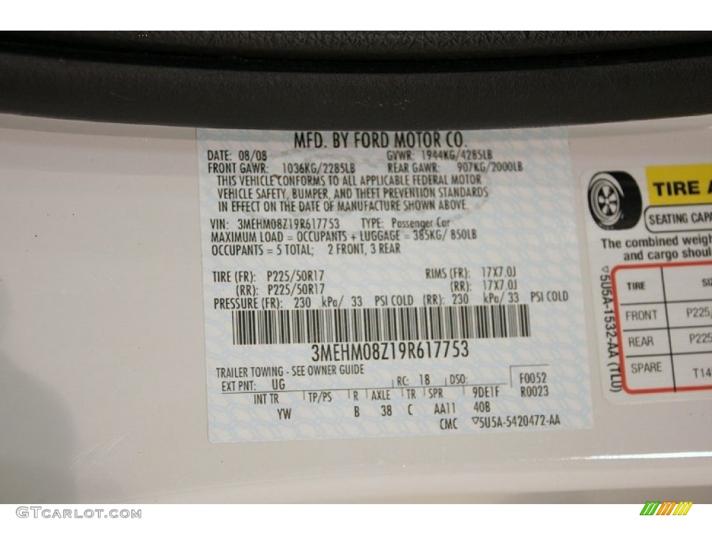 2009 Milan Color Code UG for White Platinum Tri-Coat Photo #50691922