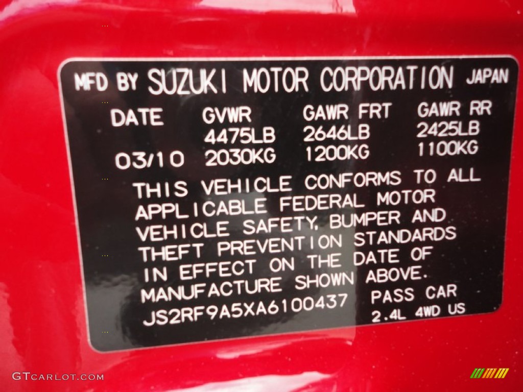 2010 Suzuki Kizashi GTS Info Tag Photos