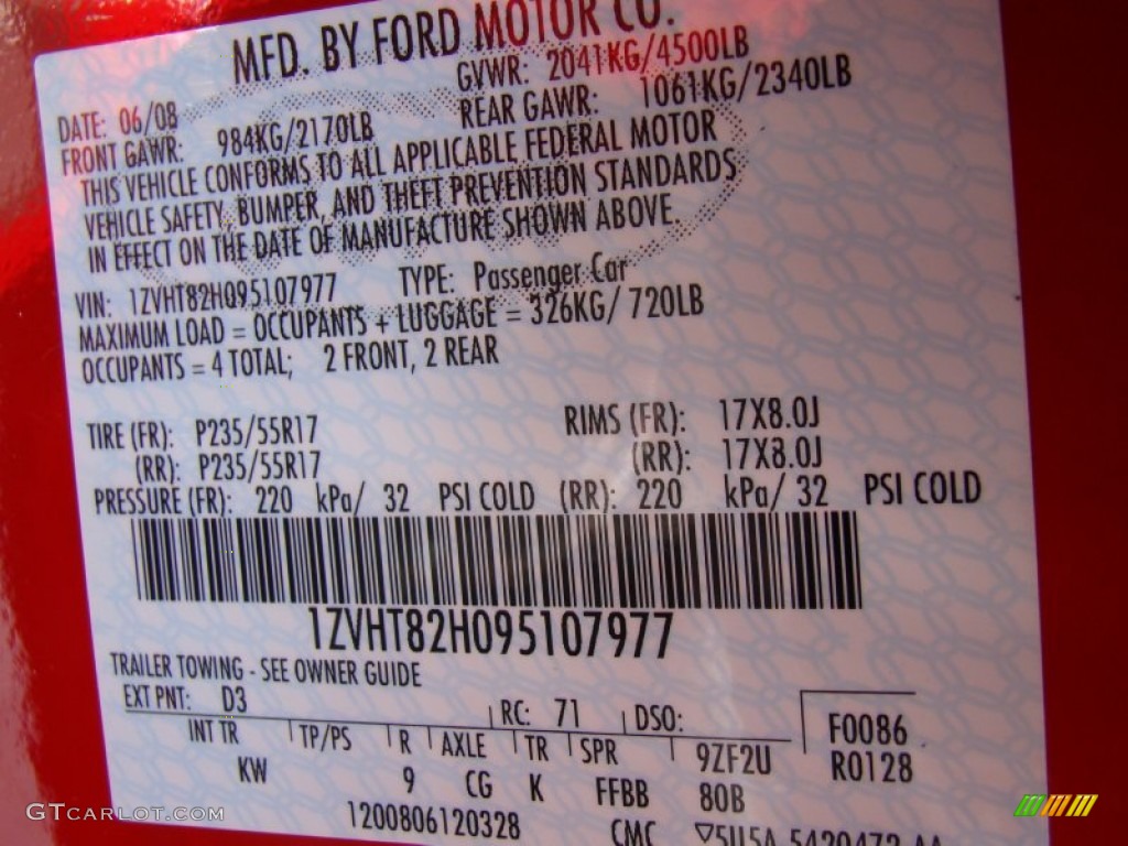 2009 Mustang Color Code D3 for Torch Red Photo #50709283