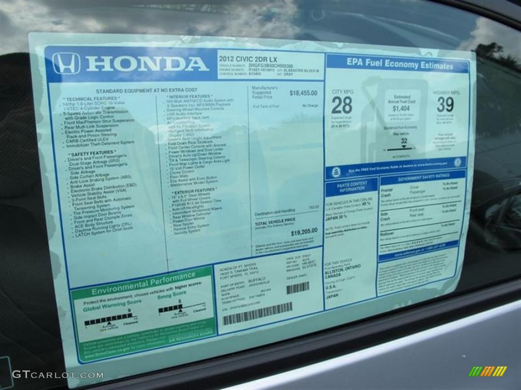 2012 Honda Civic LX Coupe Window Sticker Photo #50713739