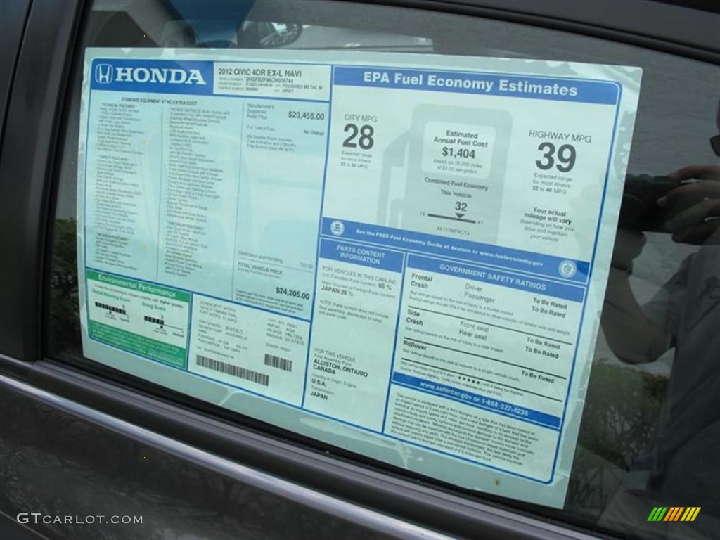 2012 Honda Civic EX-L Sedan Window Sticker Photo #50713979