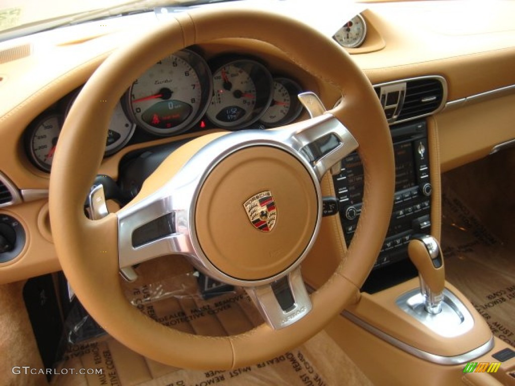 2010 Porsche 911 Turbo Coupe Sand Beige Steering Wheel Photo #50719582