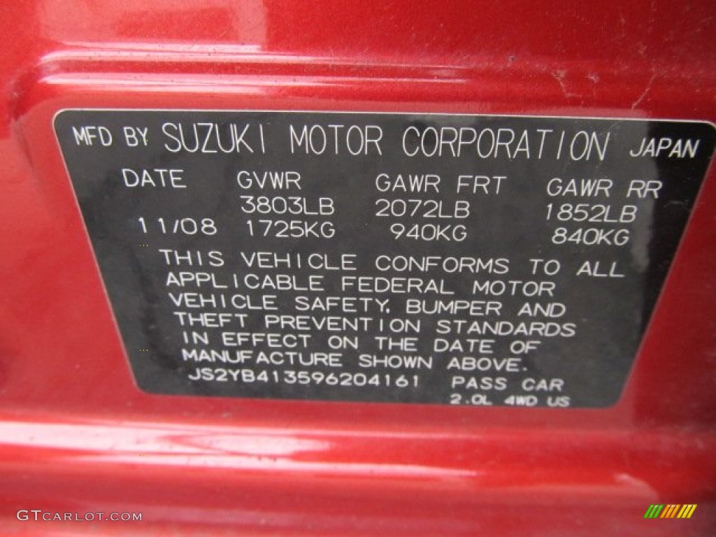 2009 Suzuki SX4 Crossover Technology AWD Info Tag Photos