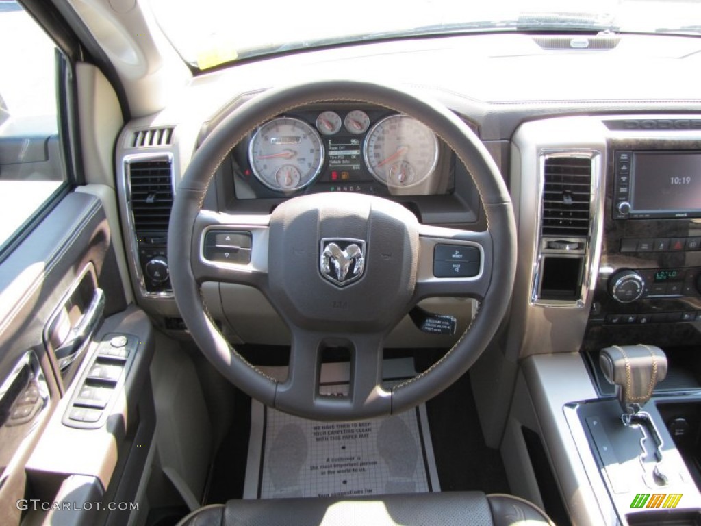 2011 Dodge Ram 1500 Laramie Longhorn Crew Cab Light Pebble Beige/Bark Brown Steering Wheel Photo #50739291