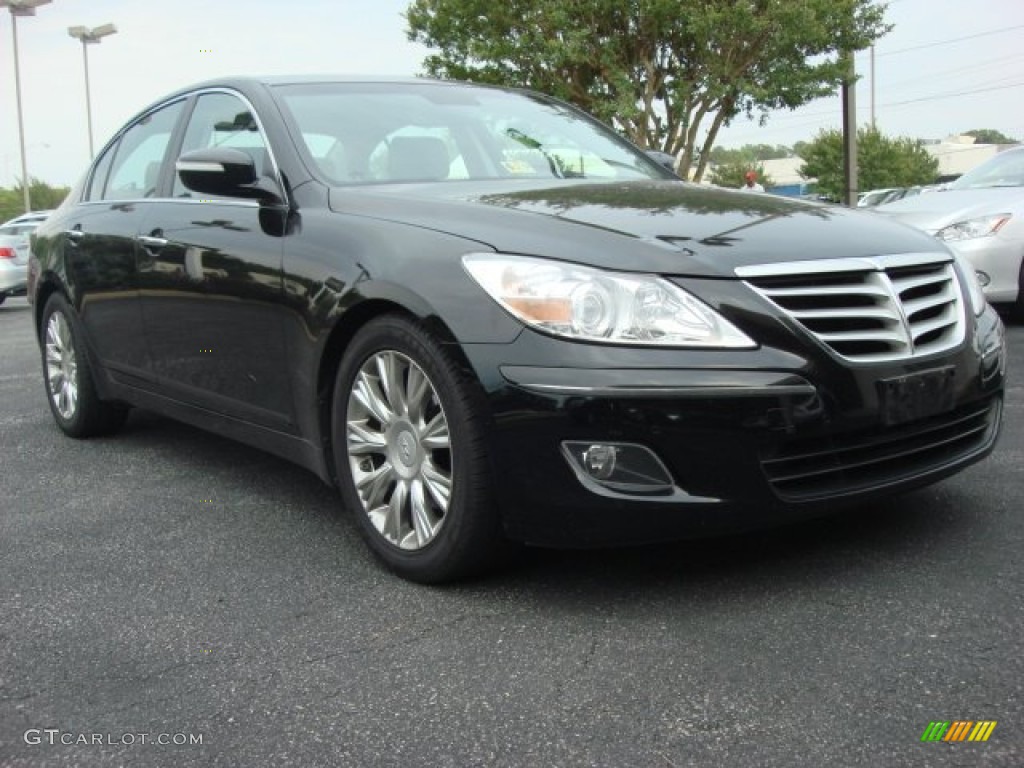 Black Noir Pearl 2009 Hyundai Genesis 3.8 Sedan Exterior Photo #50739525