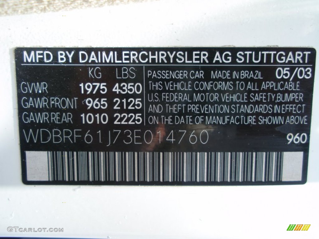 2003 Mercedes-Benz C 240 Sedan Info Tag Photos