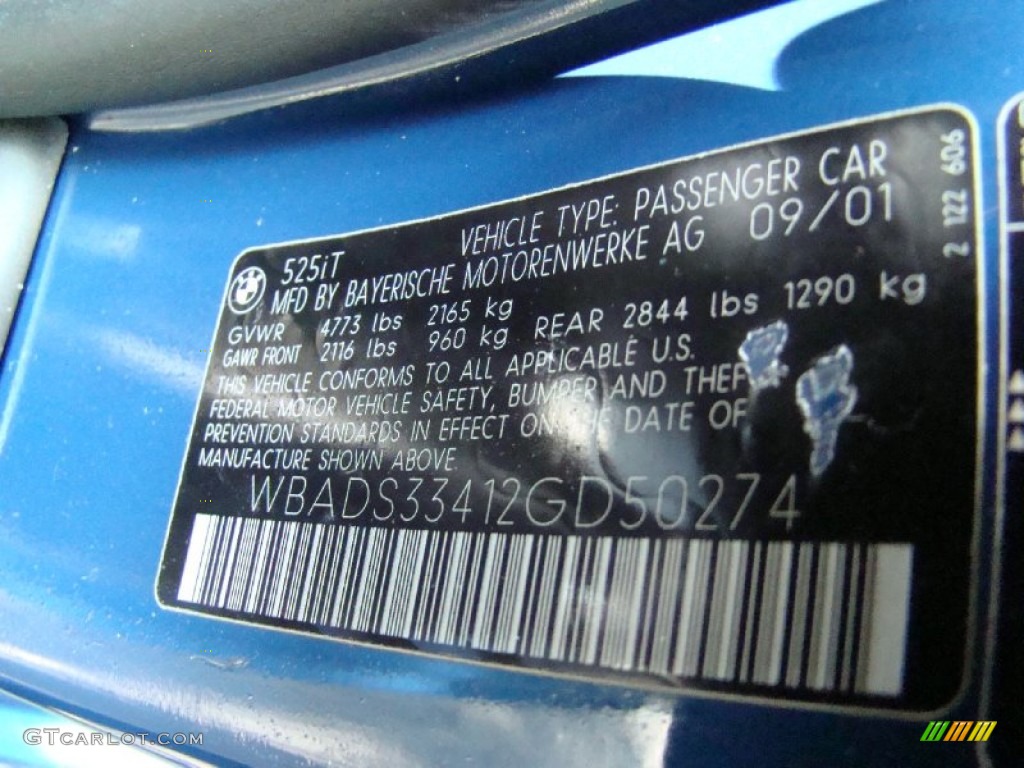 2002 BMW 5 Series 525i Wagon Info Tag Photo #50747817