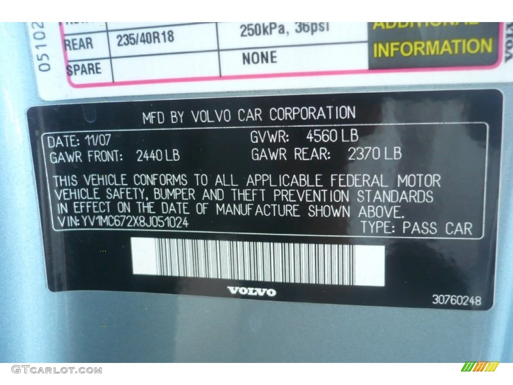 2008 Volvo C70 T5 Info Tag Photo #50751096
