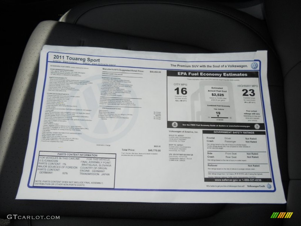 2011 Volkswagen Touareg VR6 FSI Sport 4XMotion Window Sticker Photo #50752131