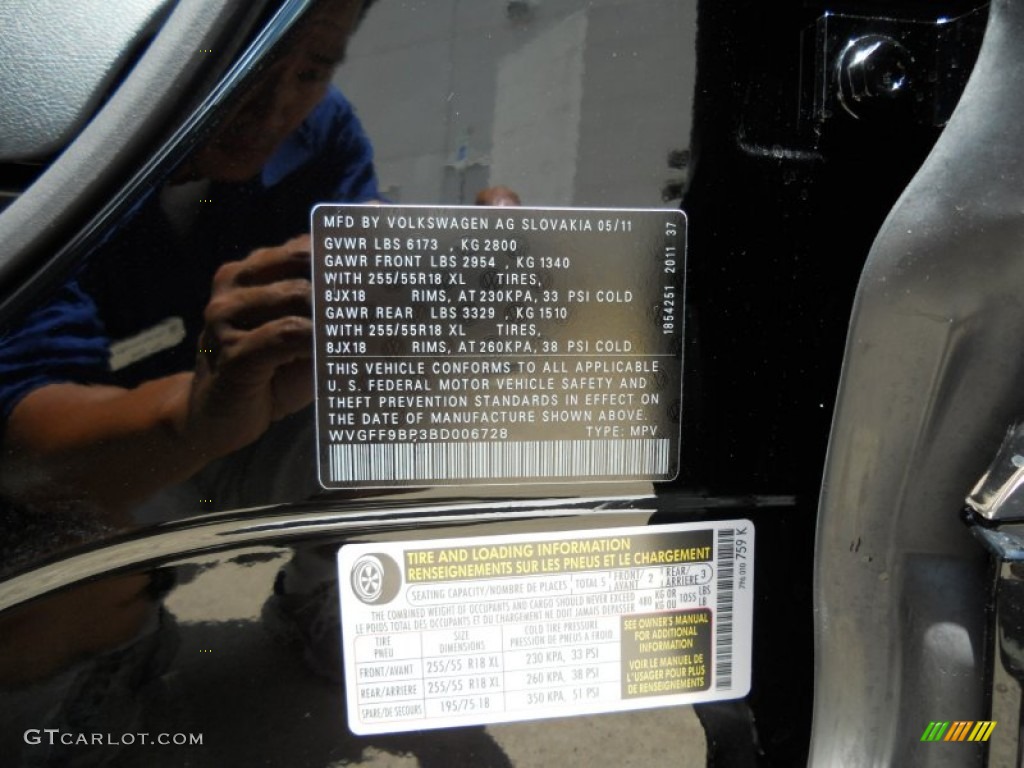 2011 Volkswagen Touareg VR6 FSI Sport 4XMotion Info Tag Photos
