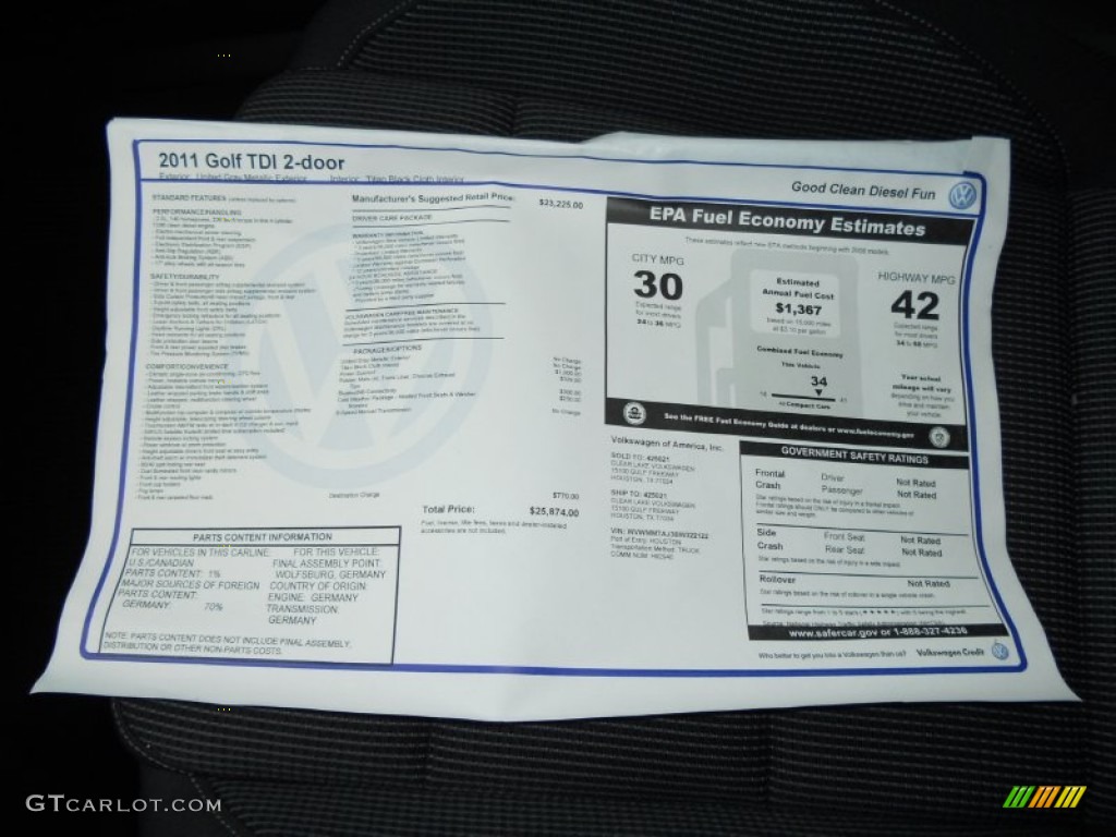 2011 Volkswagen Golf 2 Door TDI Window Sticker Photos