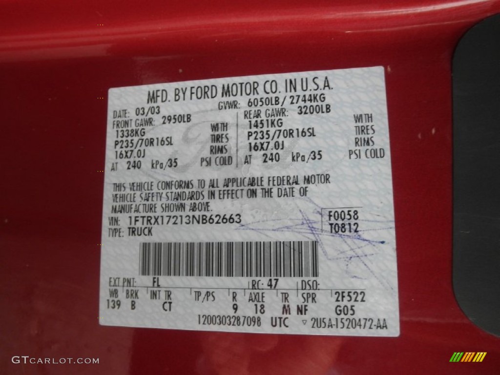 2003 F150 Color Code FL for Toreador Red Metallic Photo #50758632