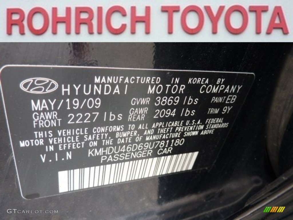 2009 Elantra GLS Sedan - Black Pearl / Gray photo #19