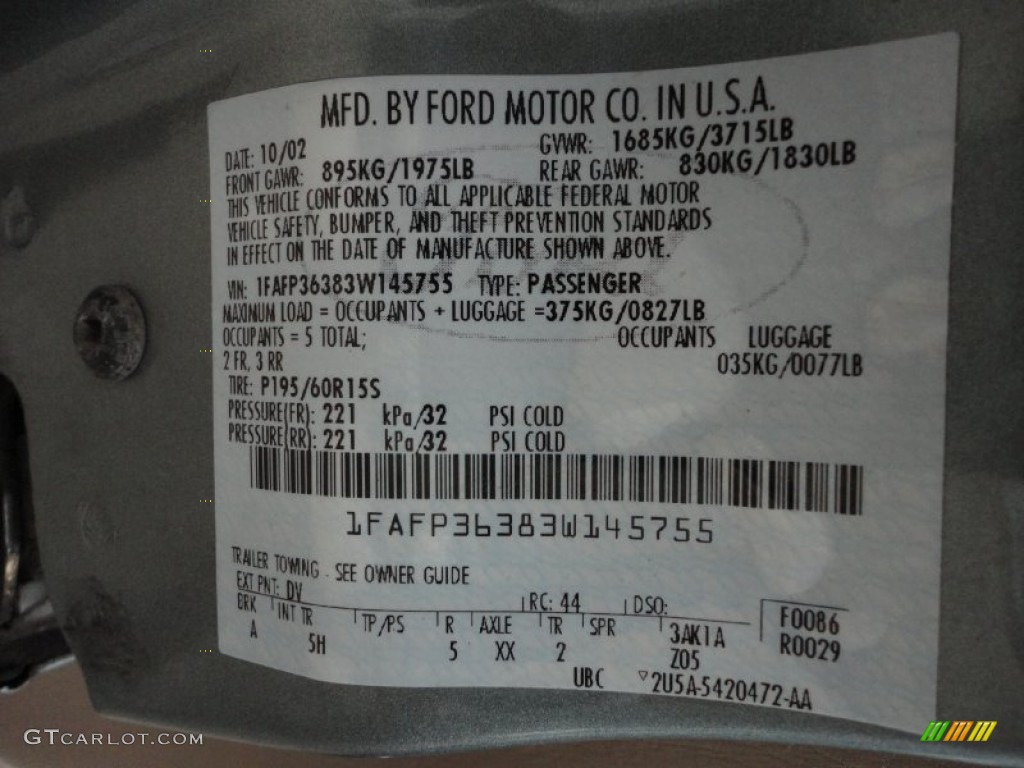 2003 Focus Color Code DV for Light Tundra Metallic Photo #50773224