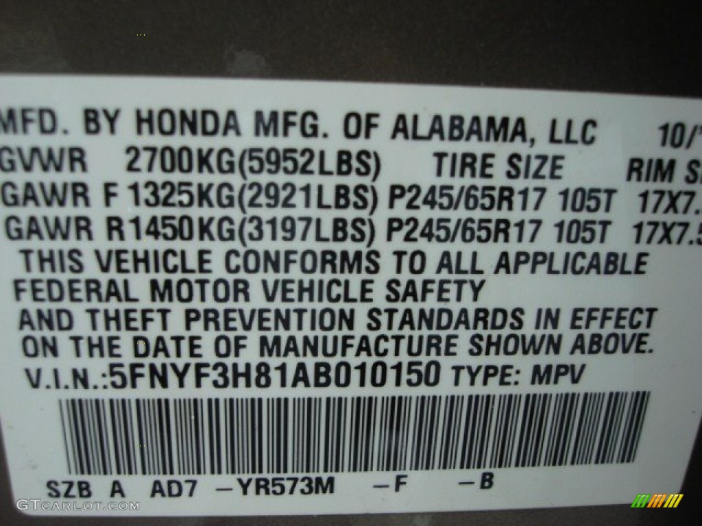 2010 Pilot Color Code YR573M for Mocha Metallic Photo #50777796