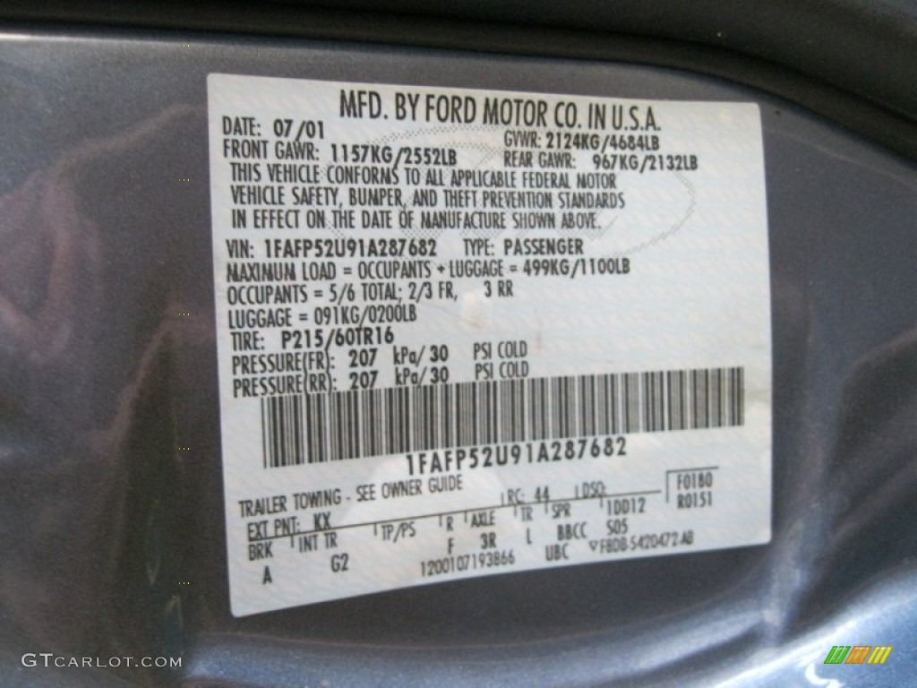 2001 Ford Taurus LX Color Code Photos
