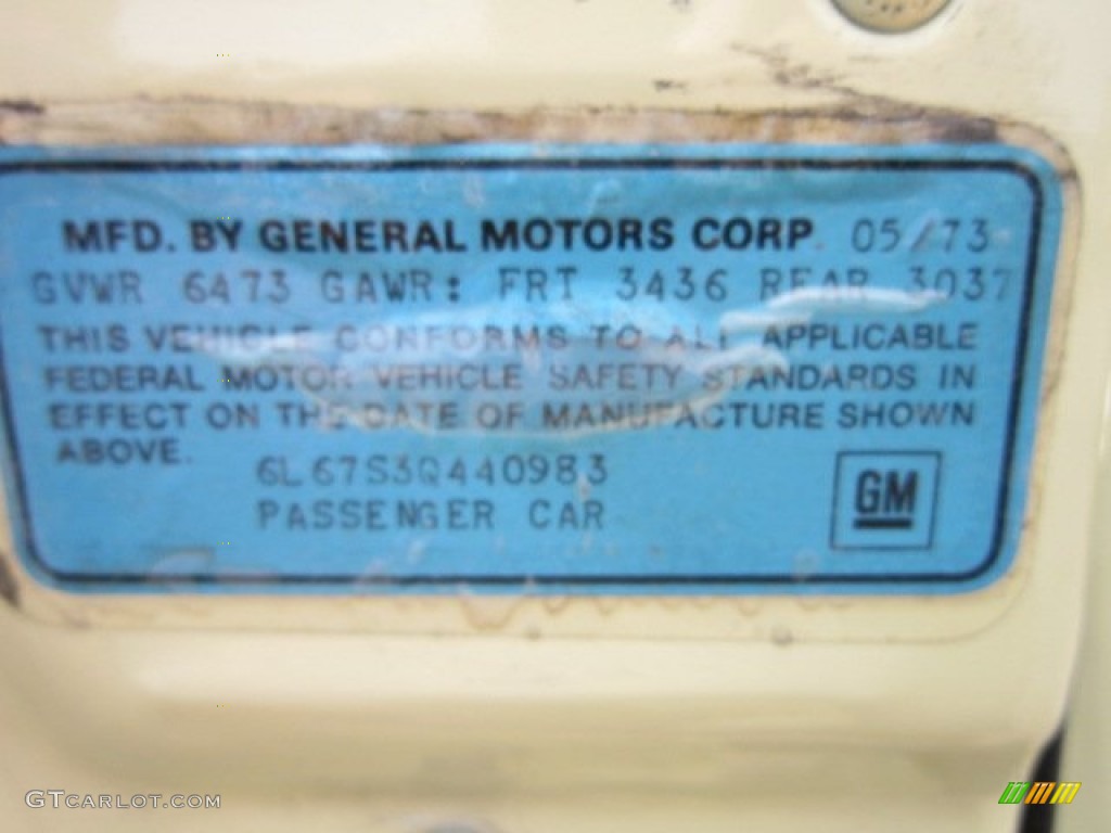 1973 Cadillac Eldorado Convertible Info Tag Photo #50793225